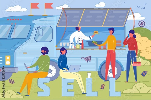 Selling Food from Burger Truck Word Concept Banner