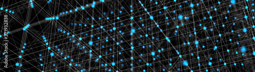 Network of connected dots and lines. Big data visualization. Futuristic infographic. Abstract digital background. Grid illustration. Block chain concept. 3d rendering.