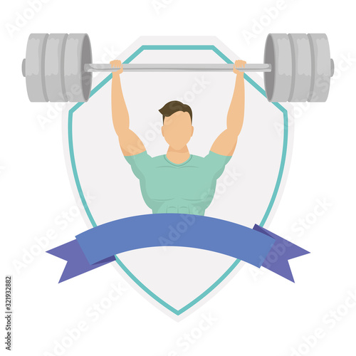 young man athlete weight lifting