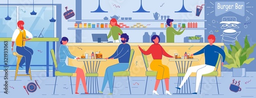 People Enjoy Food and Vacant Time in Burger Bar.