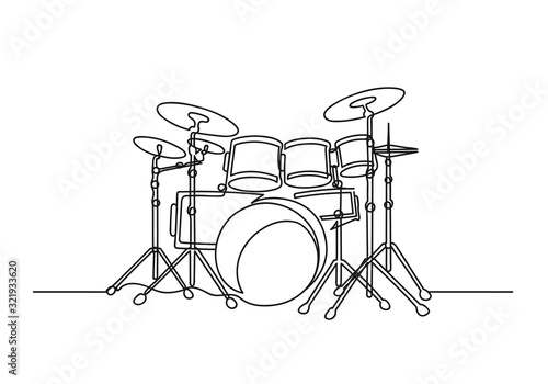 Print op canvas Continuous one line drawing of a drums