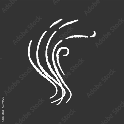 Odor chalk white icon on black background. Bad smell. Perfume scent. Stink cloud, stench, gas. Dirty air, emission. Smoke stream, fume swirls, evaporation. Isolated vector chalkboard illustration
