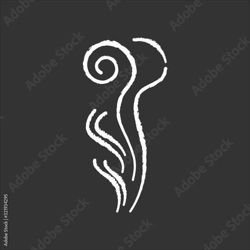 Good odor chalk white icon on black background. Perfume scent swirl. Flavored fume smell. Smoke puff, steam curl, evaporation. Aromatic fragrance flow. Isolated vector chalkboard illustration