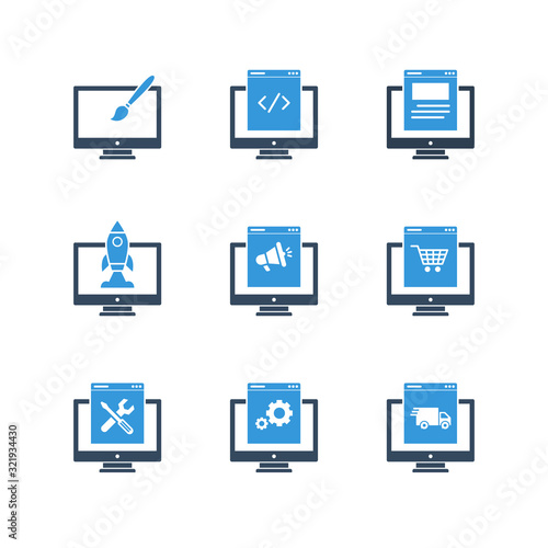 Computer Programming Icons Set Programmer Developer Stock Colored Filled Icon Set Vector