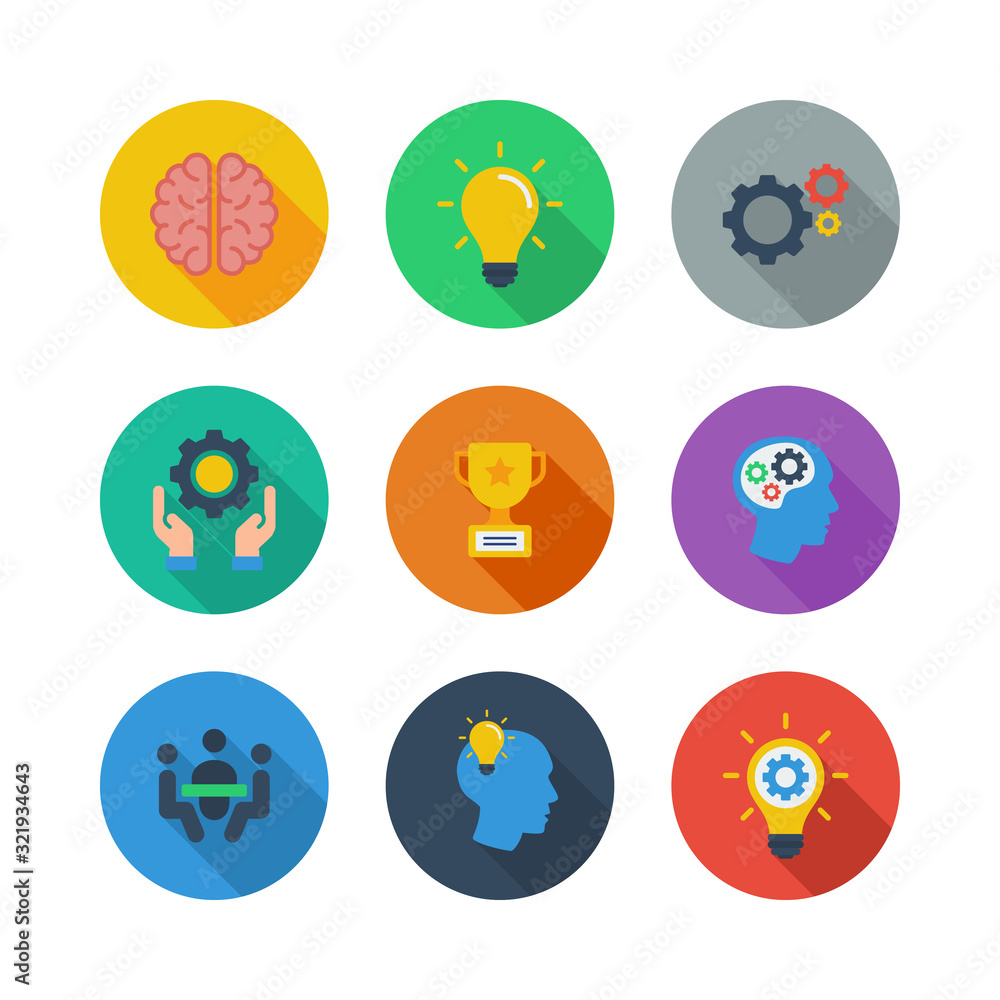 Brain, Brainstorming, Idea, Creativity Circle Flat Icon Set Vector