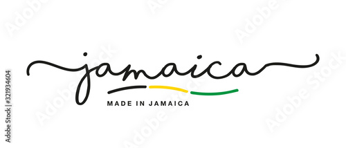 Made in Jamaica handwritten calligraphic lettering logo sticker flag ribbon banner