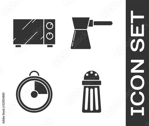 Set Salt , Microwave oven , Kitchen timer  and Coffee turk  icon. Vector