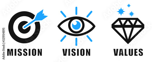 Mission, Vision, Values icons concept,  business success and growth, web page template – stock vector