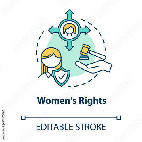 Womens rights concept icon. Gender justice. Sex discrimination. Women empowerment. Feminist movement idea thin line illustration. Vector isolated outline RGB color drawing. Editable stroke