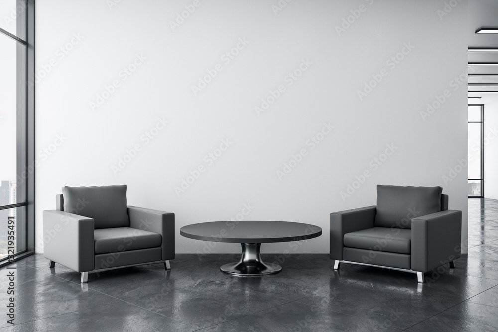 Cozy waiting room with two chairs - obrazy, fototapety, plakaty 