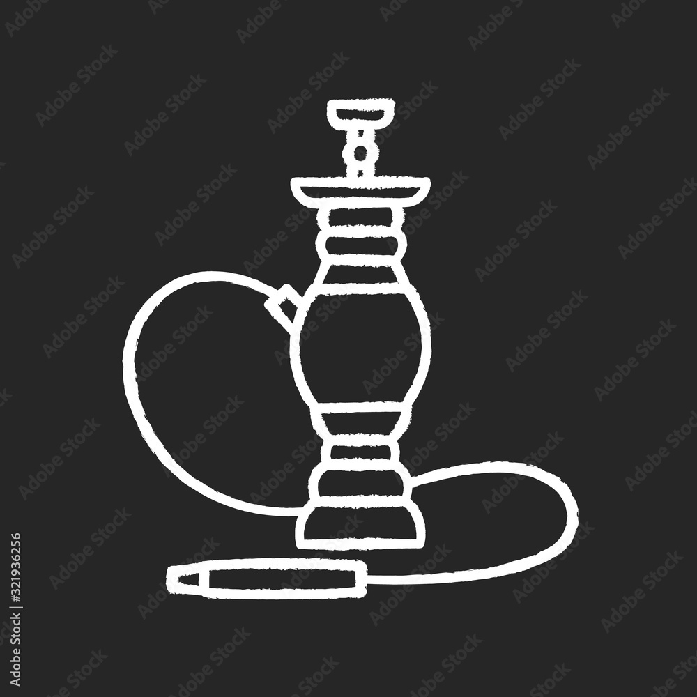 Hookah chalk white icon on black background. Sheesha house. Water pipe, bong. Nargile lounge. Odor from pipe. Scent of vaporizing. Smoking area. Isolated vector chalkboard illustration Hookah chalk white icon on black background. Sheesha house. Water pipe, bong. Nargile lounge. Odor from pipe. Scent of vaporizing. Smoking area. Isolated vector chalkboard illustration