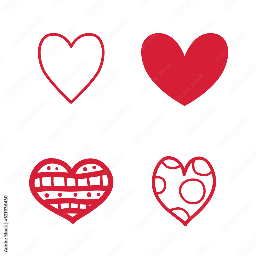 Red heart on white. Abstract hearts on isolated background. Love symbol