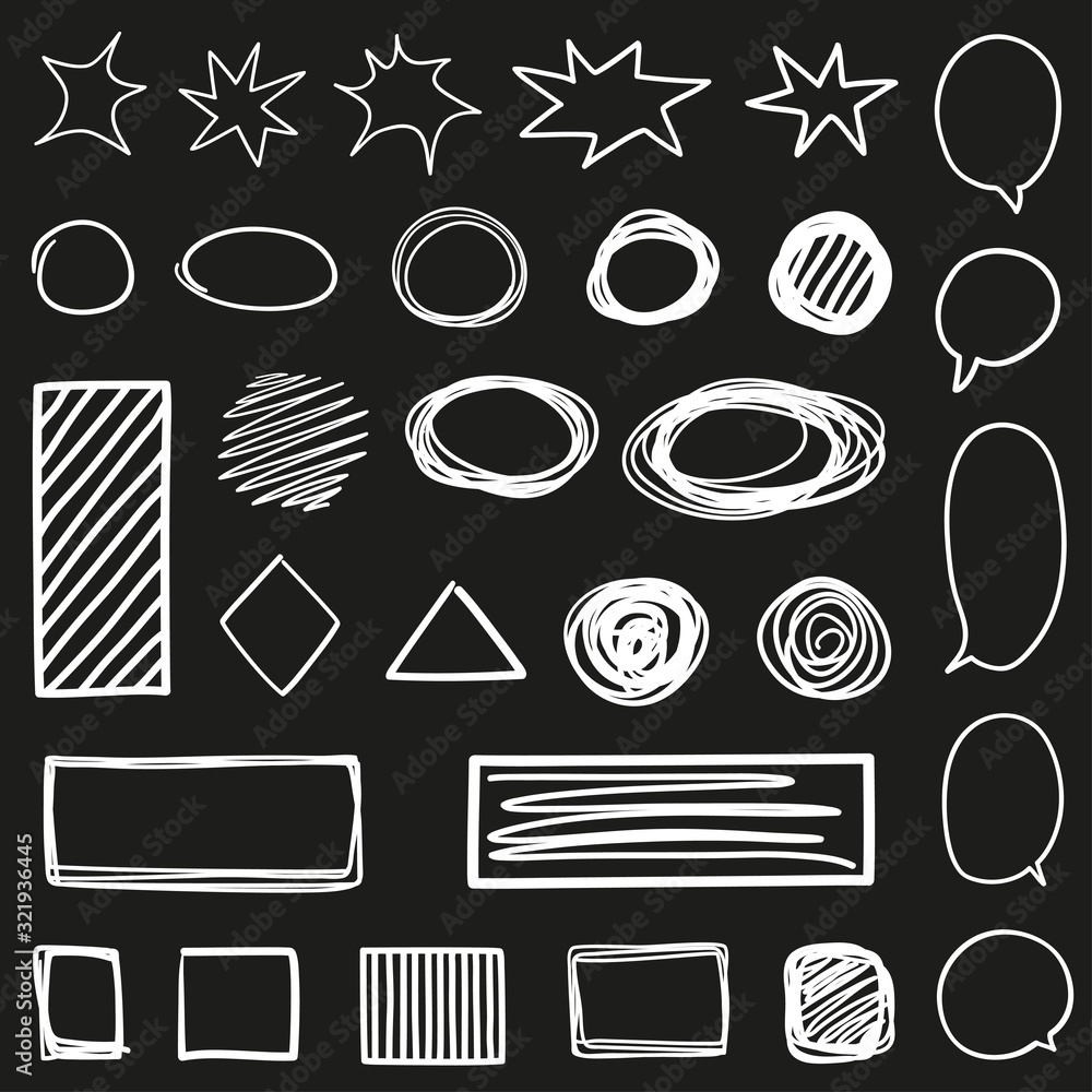 Abstract outlined shape. Hand drawn chaotic lines on isolated black background. Chaotic geometric shapes. Black and white illustration. Elements for your design