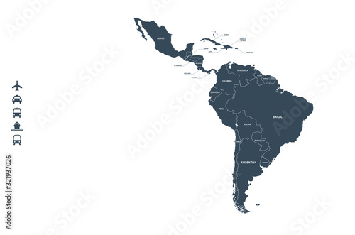 vector map of south america. latin america countries map.