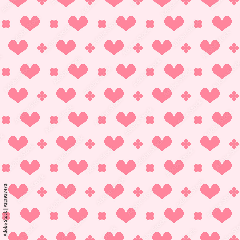 Striped heart pattern with leaves. Seamless vector background
