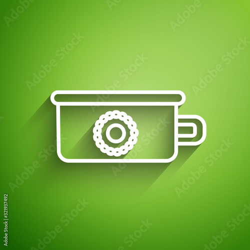 White line Baby potty icon isolated on green background. Chamber pot. Vector Illustration