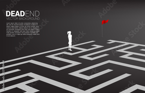 Silhouette of businesswoman at dead end of maze. Business concept for problem and wrong decision.