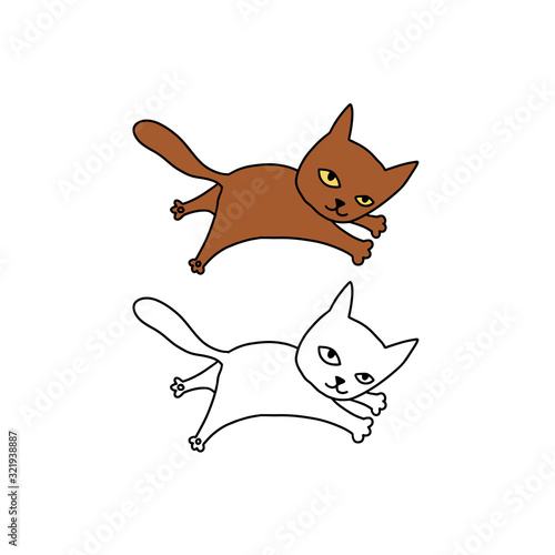 Funny pets on a white background. Different cartoon cats set. Simple modern geometric flat style vector illustration. For decoration of children's rooms, textiles, wallpaper, postcards, etc.
