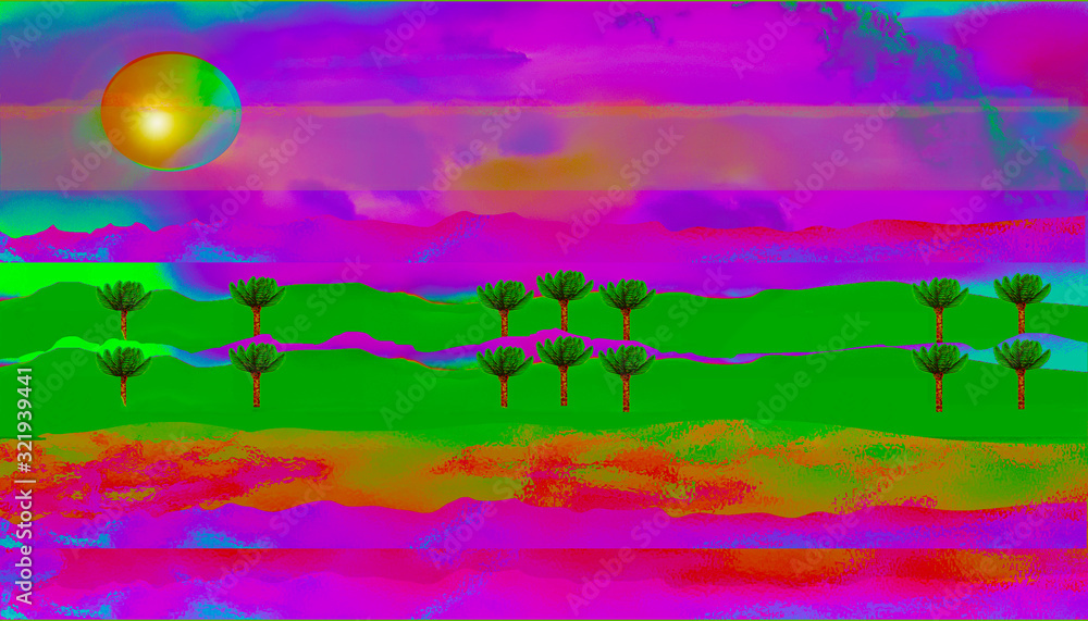Brilliant colors clouds palms sea