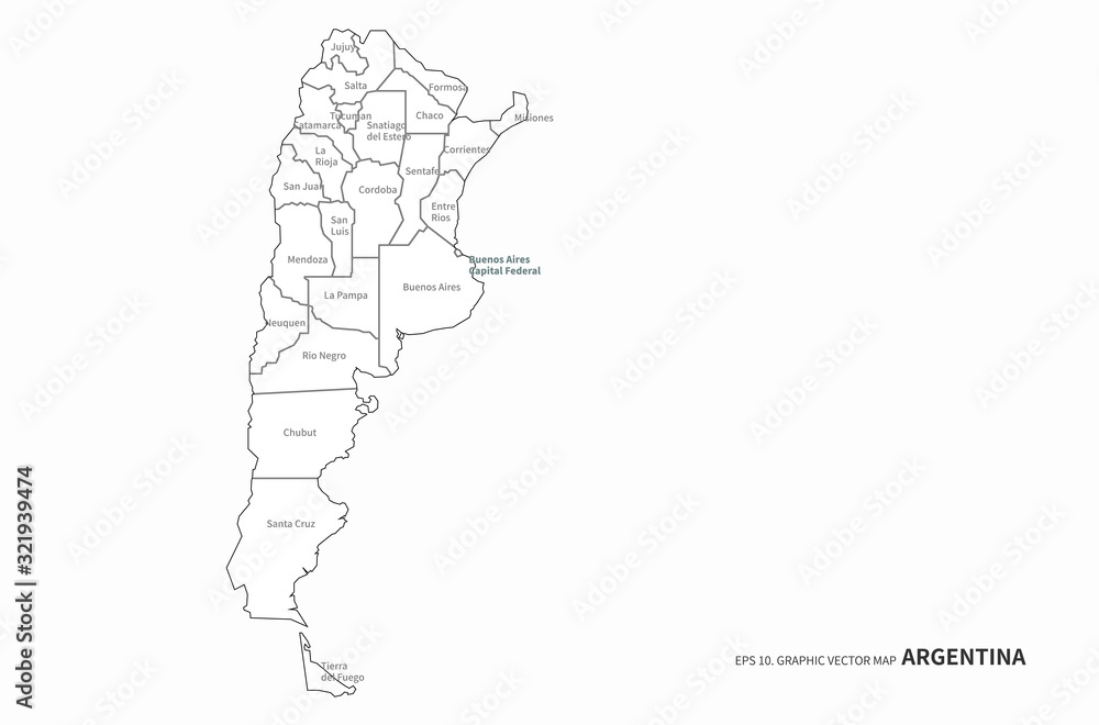 graphic vector map of argentina. south america country map.