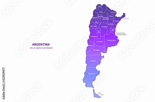 graphic vector map of argentina. south america country map.