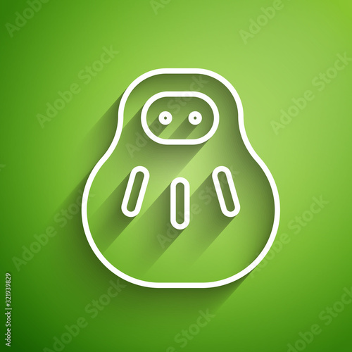 White line Maneki neko cat icon isolated on green background. Japan lucky charm. Vector Illustration