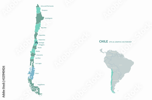 graphic vector of chile map. latin america countries map. south america. santiago map. photo