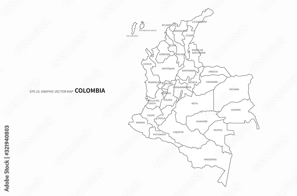 graphic vector map of colombia. colombia map of south america country.