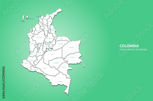 graphic vector map of colombia. colombia map of south america country.