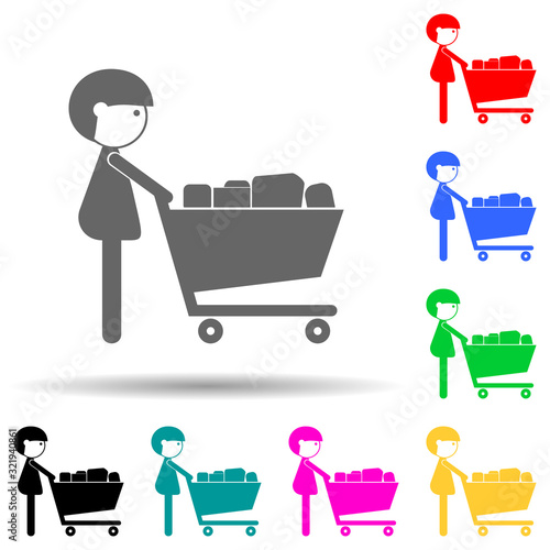 man with a shopping cart multi color style icon. Simple glyph, flat vector of family icons for ui and ux, website or mobile application