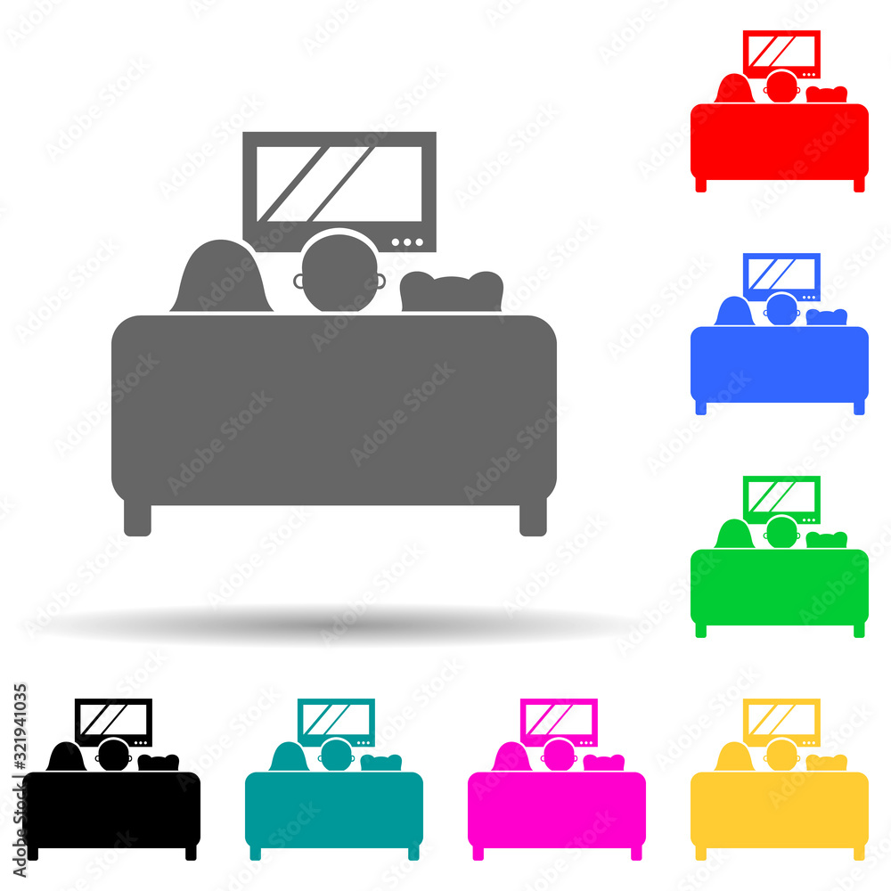 family watching TV on the couch multi color style icon. Simple glyph, flat vector of family icons for ui and ux, website or mobile application family watching TV on the couch multi color style icon. Simple glyph, flat vector of family icons for ui and ux, website or mobile application