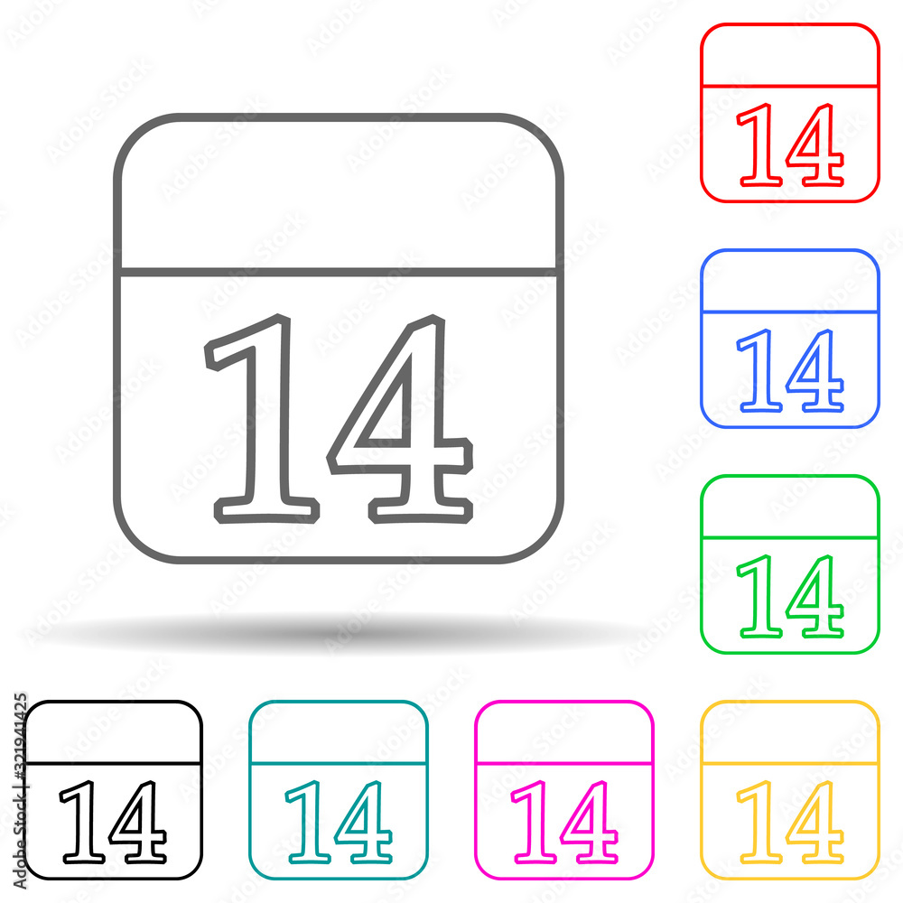 calendar with 14th date multi color style icon. Simple thin line, outline vector of valentine icons for ui and ux, website or mobile application calendar with 14th date multi color style icon. Simple thin line, outline vector of valentine icons for ui and ux, website or mobile application