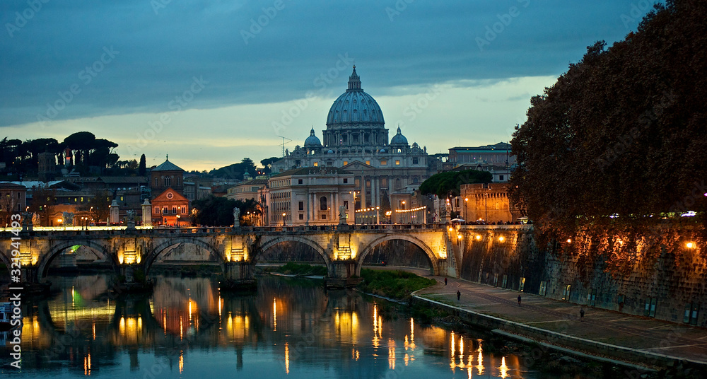 San Pietro dome in Rome Italy at sunset