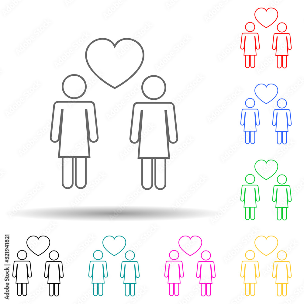 loving girls multi color style icon. Simple thin line, outline vector of valentine icons for ui and ux, website or mobile application loving girls multi color style icon. Simple thin line, outline vector of valentine icons for ui and ux, website or mobile application
