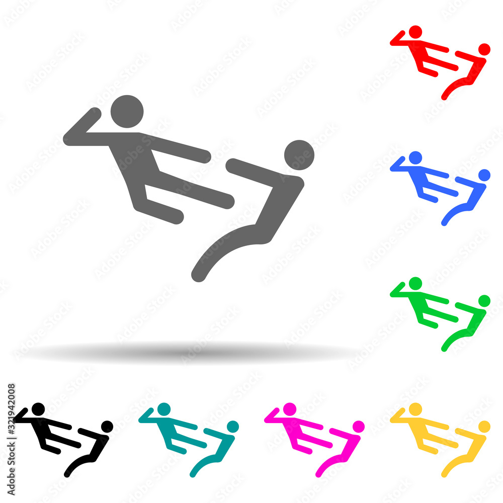 kick in flight multi color style icon. Simple glyph, flat vector of fight icons for ui and ux, website or mobile application kick in flight multi color style icon. Simple glyph, flat vector of fight icons for ui and ux, website or mobile application