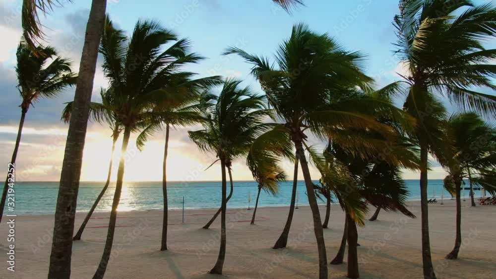 Turquoise ocean, white sand and palm trees on tropical beach in Punta Cana, Dominican Republic Turquoise ocean, white sand and palm trees on tropical beach in Punta Cana, Dominican Republic