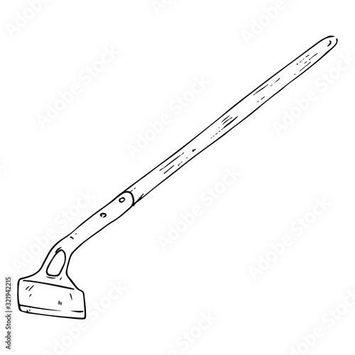 Hoe icon. Vector illustration of a garden hoe. Hand drawn garden hoe.