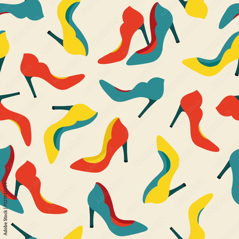 Vector seamless pattern with fashionable shoes. Handdrawn texture design. Vector seamless pattern with fashionable shoes. Handdrawn texture design.