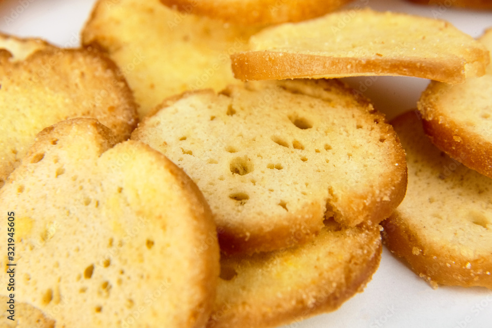 Bruschette chips, sliced grilled bread, beer snack Bruschette chips, sliced grilled bread, beer snack