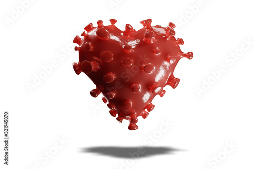 Concept of Wuhan heart shaped Corona Virus 2019ncov on white isolated background. 3D rendering.  photo