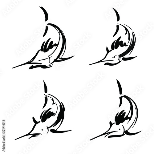 Japanese-style marlin illustrations