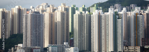 Photography tall building of skyline , hong kong old area, crowded housing
