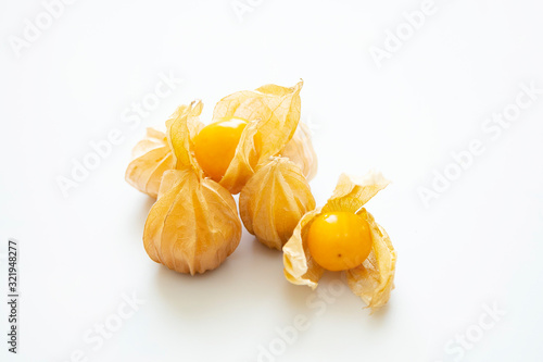 Edible chinese lantern plants on the white background