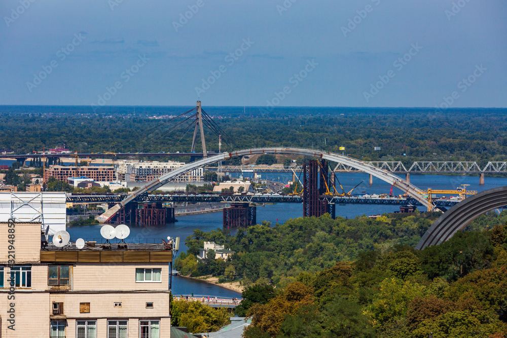 Fototapeta premium Dniepr river skyline cityscape Landmark Kiev Ukraine Europe