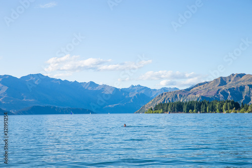 mountains and lake in summer
