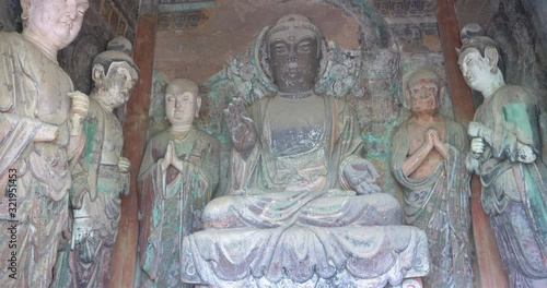 Maijishan Cave-Temple Complex in Tianshui city, Gansu Province China. A mountain with religious caves on the Silk Road