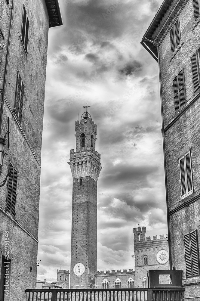 Obraz premium View of Torre del Mangia, iconic landmark of Siena, Italy