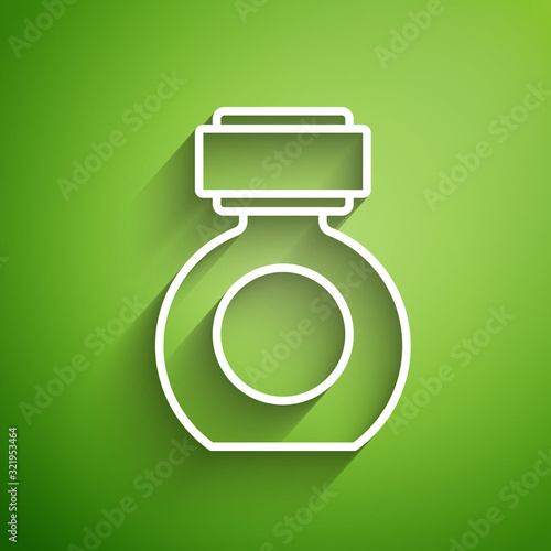 White line Aftershave icon isolated on green background. Cologne spray icon. Male perfume bottle. Vector Illustration