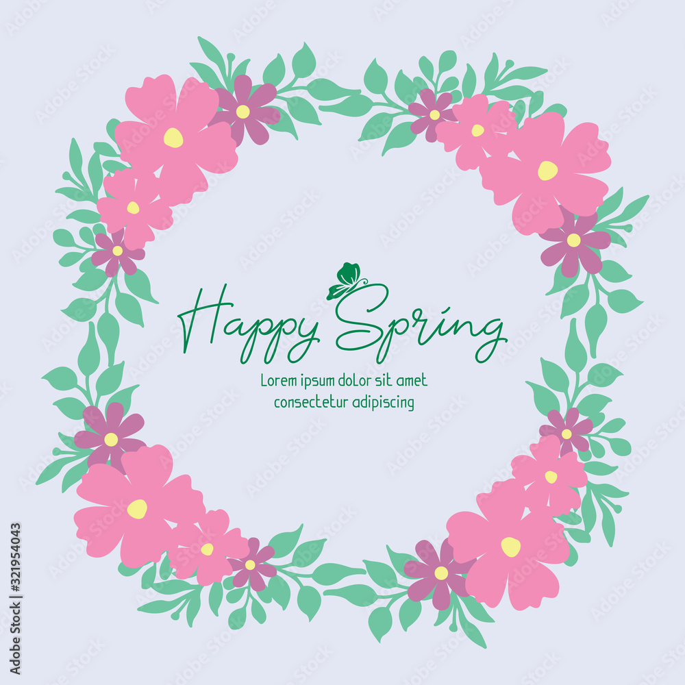 Beautiful frame design with leaf and pink flower, for happy spring invitation card design. Vector