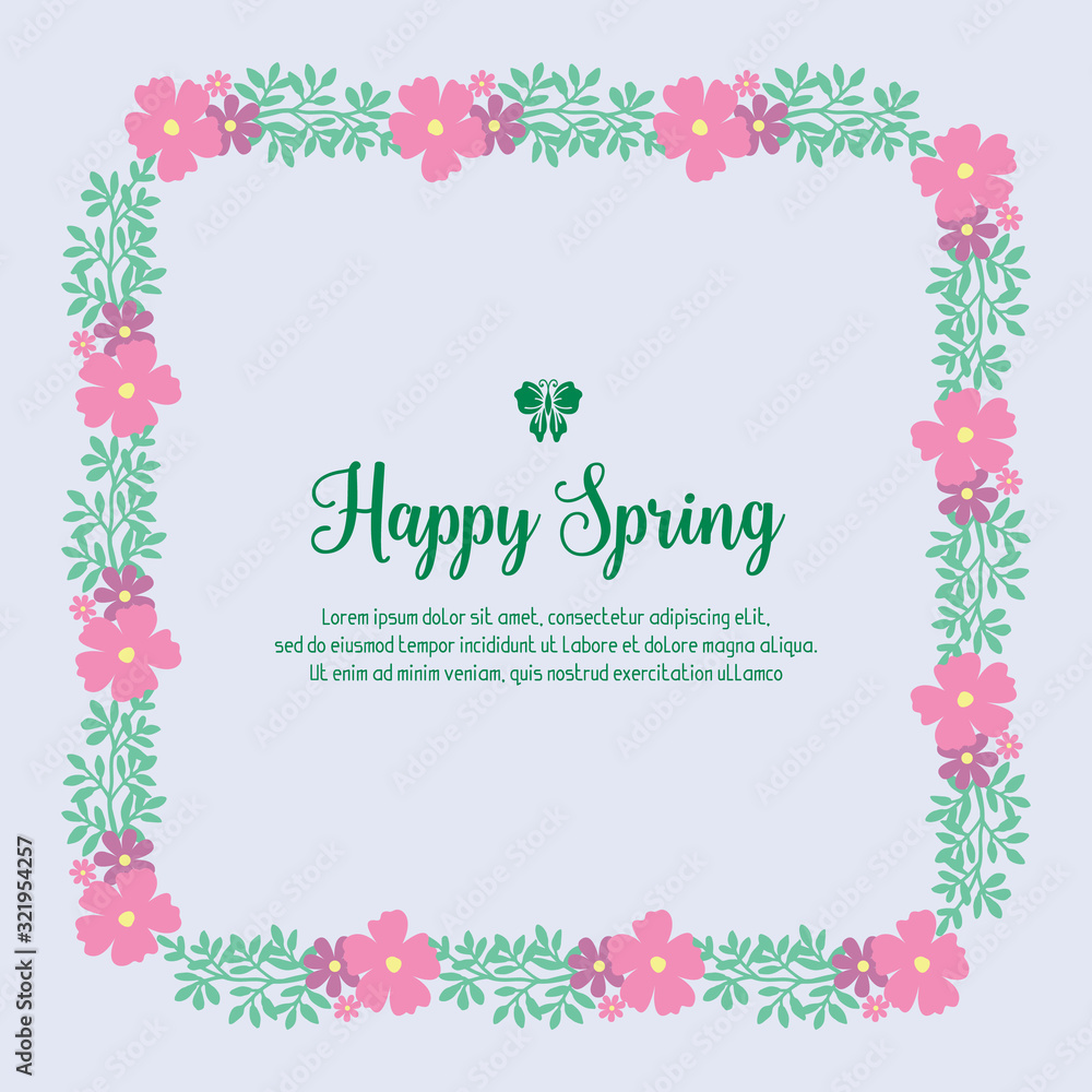 Modern pattern of leaf and pink flower frame, for happy spring invitation card design. Vector Modern pattern of leaf and pink flower frame, for happy spring invitation card design. Vector